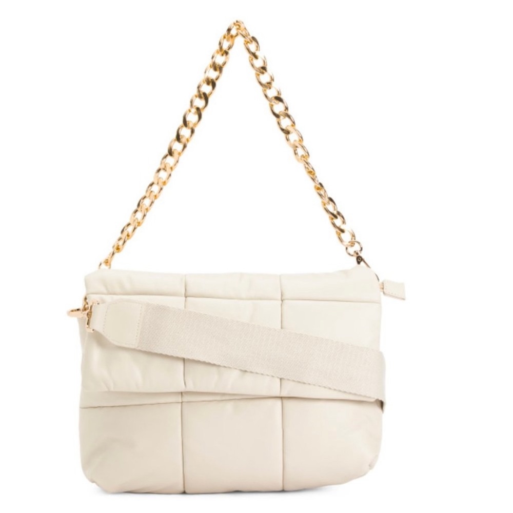 Shiraleah Crossbody or Shoulder Clutch Ivory Puffer with Gold Accents - Picture 8 of 10